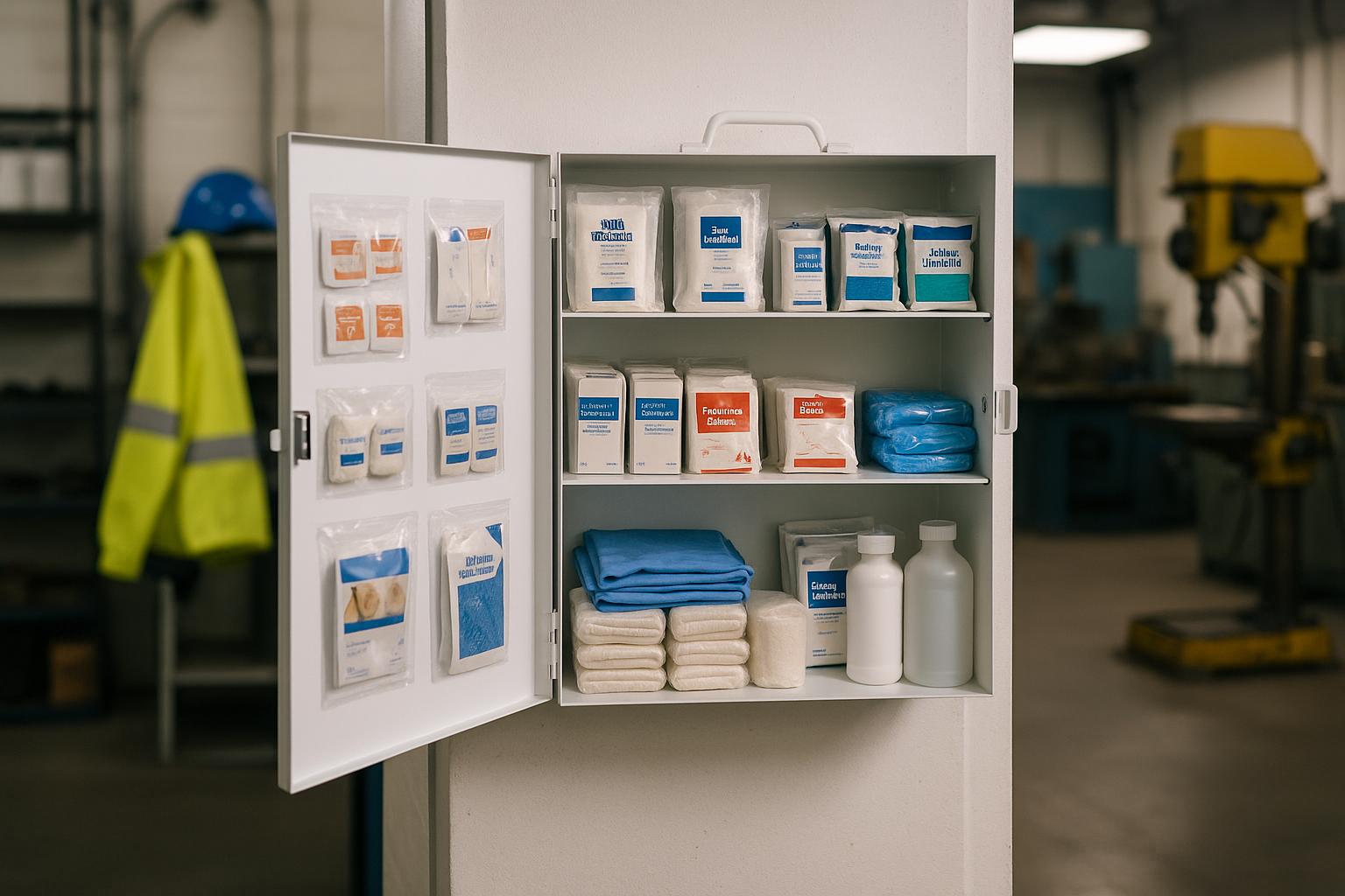 First Aid Kits in Manufacturing: Required Contents, Best Practices, and Inspections — industrial safety guidance from SafetyNet Inc.