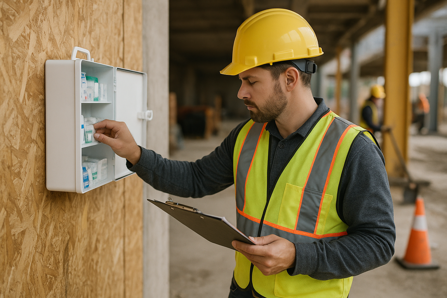 Construction First Aid Kits: Required Contents, Placement, and Inspection Basics — industrial safety guidance from SafetyNet Inc.